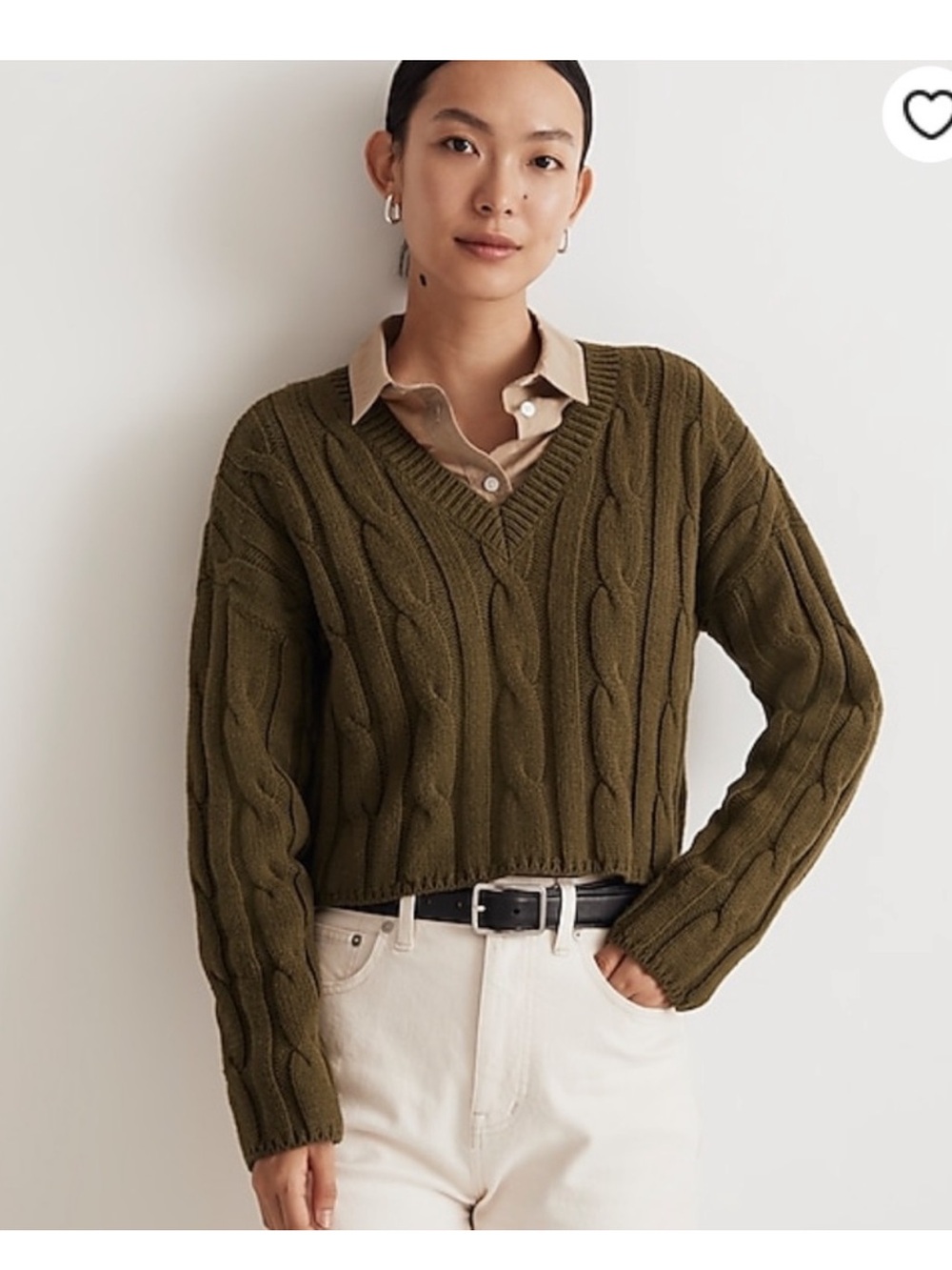 Madewell Cable-Knit V-Neck Crop Sweater
